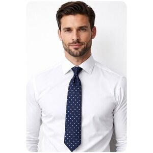 Harold's Mens Navy Blue White Polka Dot 100% Silk Classic Necktie 3.75" Wide